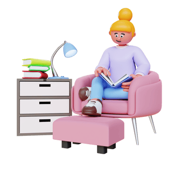 3d render women reading book and relax on sofa png