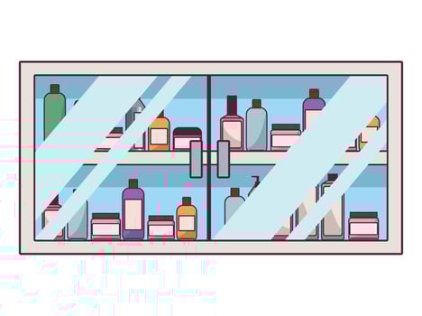 shelving with cosmetics products vector