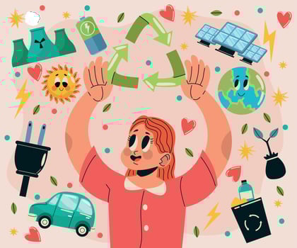 female ecologist with energy icons vector