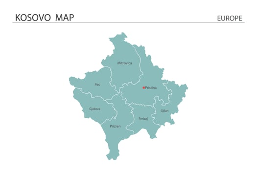 Kosovo map vector on white background. Map have all province and mark the capital city of Kosovo.