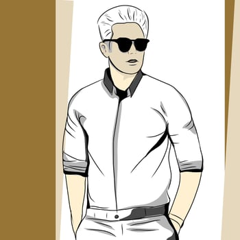 male line art being styled like a model wearing sunglasses. vector
