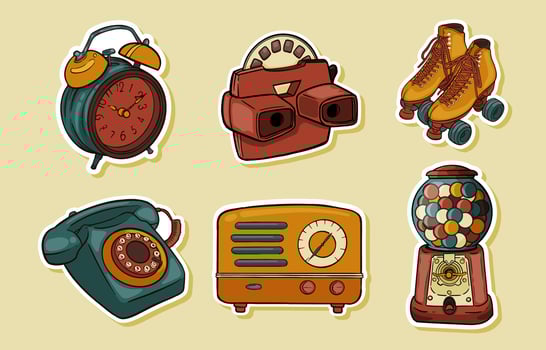 Doodle Vintage Stuffs Stickers Set vector