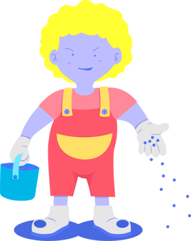 a yellow head kid standing holding a basket and sow fertilizer png