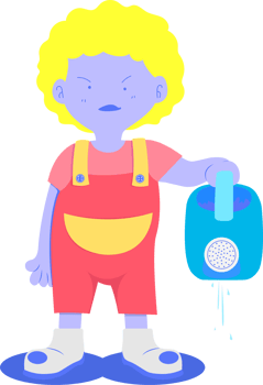 a yellow head kid standing water the plants png