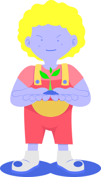 a yellow head kid standing holding a little tree png