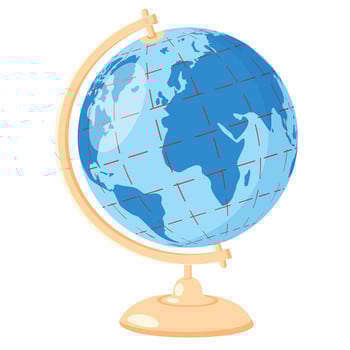 World blue globe on a golg stand.  Vector illustration icon.