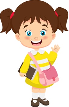 Cartoon little school girl waving hand vector