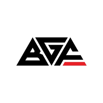 BGF triangle letter logo design with triangle shape. BGF triangle logo design monogram. BGF triangle vector logo template with red color. BGF triangular logo Simple, Elegant, and Luxurious Logo. BGF