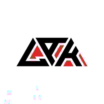 LAK triangle letter logo design with triangle shape. LAK triangle logo design monogram. LAK triangle vector logo template with red color. LAK triangular logo Simple, Elegant, and Luxurious Logo. LAK