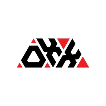OXX triangle letter logo design with triangle shape. OXX triangle logo design monogram. OXX triangle vector logo template with red color. OXX triangular logo Simple, Elegant, and Luxurious Logo. OXX