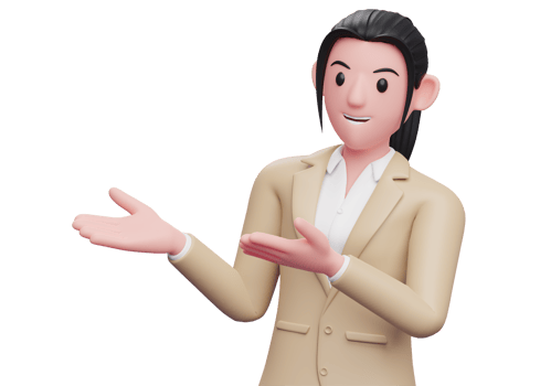 business woman in brown suit open both hands pose, 3d illustration of a business woman in a brown suit pointing png