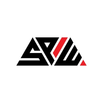 SPW triangle letter logo design with triangle shape. SPW triangle logo design monogram. SPW triangle vector logo template with red color. SPW triangular logo Simple, Elegant, and Luxurious Logo. SPW