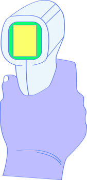 hand holding the medical infrared forehead thermometer rear view for detected coronavirus disease covid-19. png
