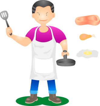 the merchant chef stand cooking fried eggs chicken meat for sell. png