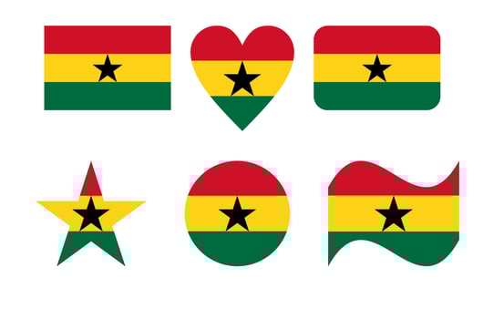 Ghana flag in six shapes vector illustration