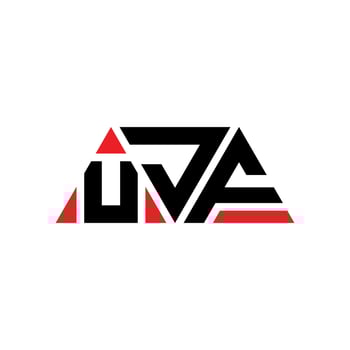 UJF triangle letter logo design with triangle shape. UJF triangle logo design monogram. UJF triangle vector logo template with red color. UJF triangular logo Simple, Elegant, and Luxurious Logo. UJF