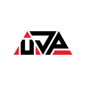 UJP triangle letter logo design with triangle shape. UJP triangle logo design monogram. UJP triangle vector logo template with red color. UJP triangular logo Simple, Elegant, and Luxurious Logo. UJP