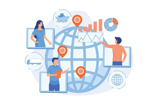 Global distribution, international cargo freight company. Supply chain management, logistics operations control, streamline your logistics concept. vector