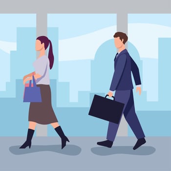 couple walking in corridor vector