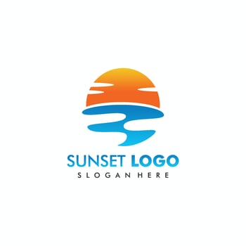 Beach, Sea, Sunset, Sunrise, logo design Vector illustration