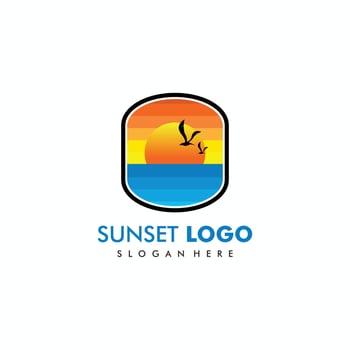 Beach, Sea, Sunset, Sunrise, logo design Vector illustration