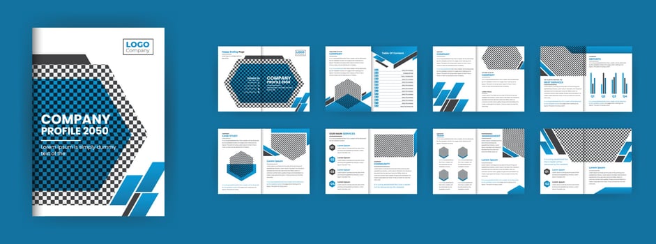 Multipurpose 16-page brochure design, Creative corporate bi-fold brochure template, vector