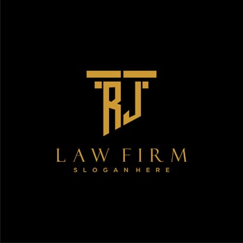 RJ monogram initial logo for lawfirm with pillar design vector
