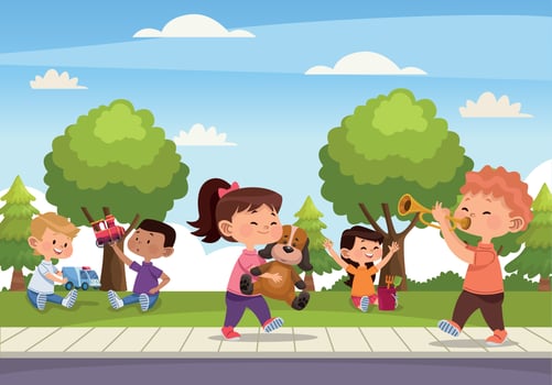 five kids playing vector