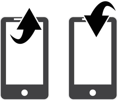 download and upload mobile app icon on white background. phone with download and upload arrow symbol. concept of upload and download files. flat style. vector