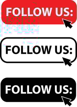 follow us button with cursor label set. follow us with cursor button icon on white background. flat style. vector
