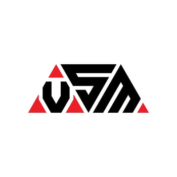 VSM triangle letter logo design with triangle shape. VSM triangle logo design monogram. VSM triangle vector logo template with red color. VSM triangular logo Simple, Elegant, and Luxurious Logo. VSM
