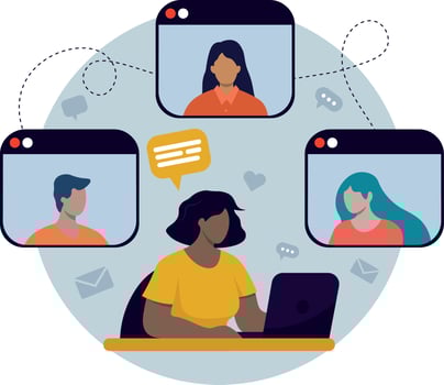 video conference concept colleagues talking flat style vector illustration