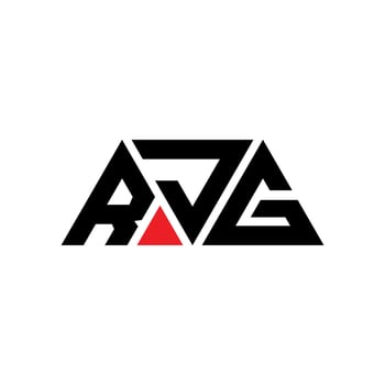 RJG triangle letter logo design with triangle shape. RJG triangle logo design monogram. RJG triangle vector logo template with red color. RJG triangular logo Simple, Elegant, and Luxurious Logo. RJG
