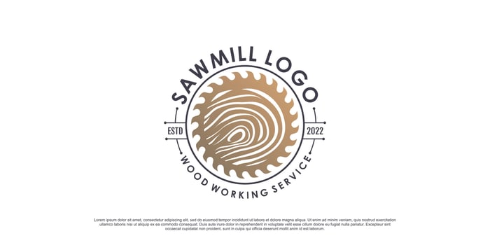 Saw mill logo design with creative element concept Premium Vector