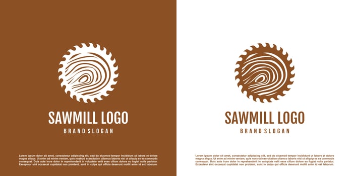 Saw mill logo design with creative element concept Premium Vector