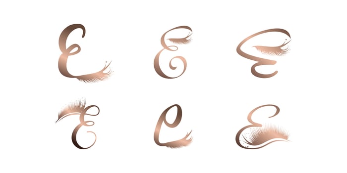 Letter E vector icon logo design with lashes concept Premium Vector