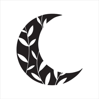 vector illustration. doodle line drawing. moon and plant leaves. the theme of magic, mysticism, esotericism. celestial