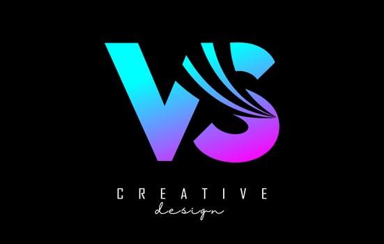 Creative colorful letters VS v s logo with leading lines and road concept design. Letters with geometric design. vector