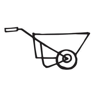 stock vector illustration drawing in doodle style. garden wheelbarrow. gardening and farming icon simple hand drawing