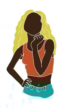 vector drawing of a slender young woman with dark skin and blond hair. young african american woman silhouette. limited color politra, body positive, feminism