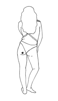 simple line drawing. Silhouette Of A Plus Size Girl In A Bikini. tattoo heart on the pope. view from the back. feminism, body positive. postpartum woman vector