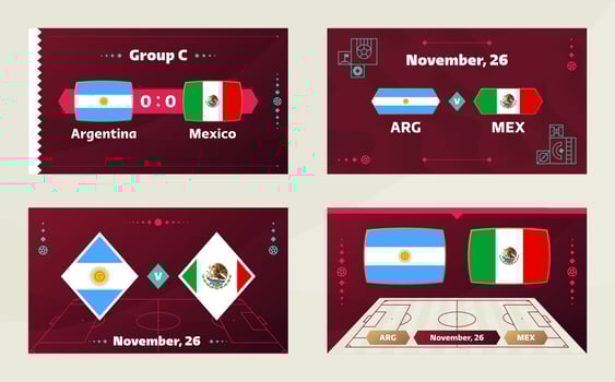 Argentina vs Mexico, Football 2022, Group C. World Football Competition championship match versus teams intro sport background, championship competition final poster, vector illustration.
