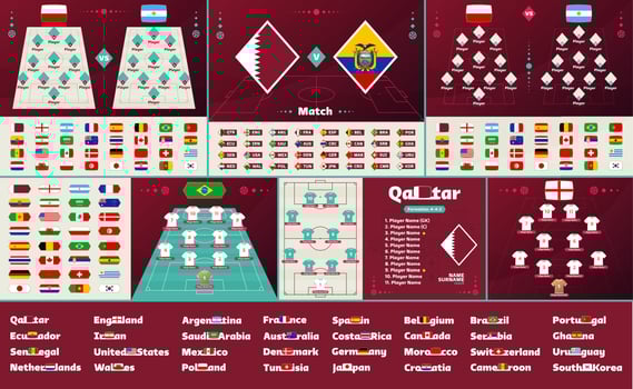 Football match versus or team formation set. Playoff Football 2022 world vector