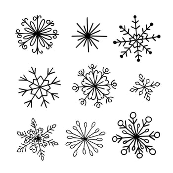 Snowflakes simple doodle linear hand drawn vector EPS 10 illustration minimalist concept, winter holidays Merry Christmas elements for season's greetings, invitations, banner