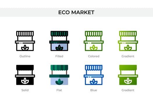 Eco market icon in different style. Eco market vector icons designed in outline, solid, colored, filled, gradient, and flat style. Symbol, logo illustration. Vector illustration