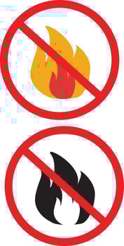 no fire icon on white background. no open flame sign. forbidden fire symbol. flat style. vector
