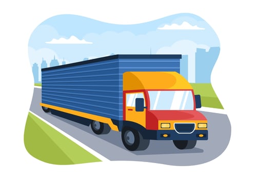 Trucking Transportation Cartoon Illustration with Cargo Delivery Services or Cardboard Box Sent to the Consumer in Flat Style Design vector