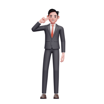 businessman in formal suit peace sign with finger, 3d render businessman character in formal suit png
