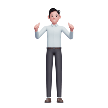 Businessman give double thumbs up, 3D render businessman character illustration png