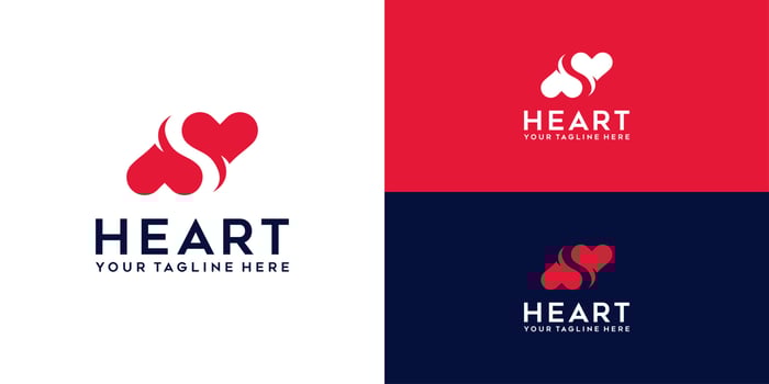 2 heart logo design inspiration with negative space letter S vector